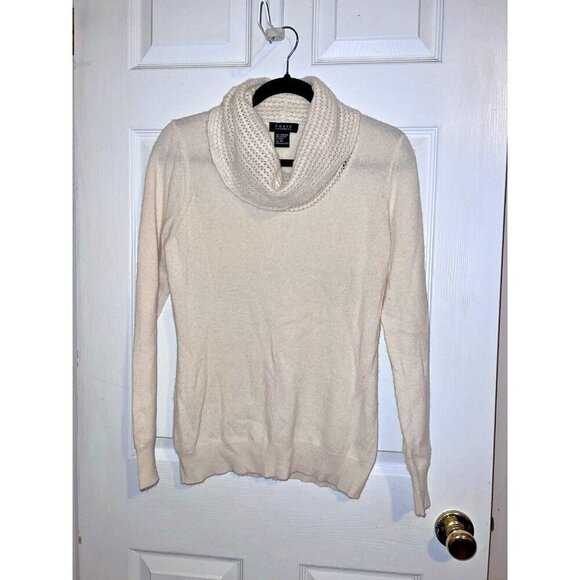 FORTE Womens IVORY Cashmere Open Knit Cowl Neck Pullover Sweater Sz M - Picture 1 of 8